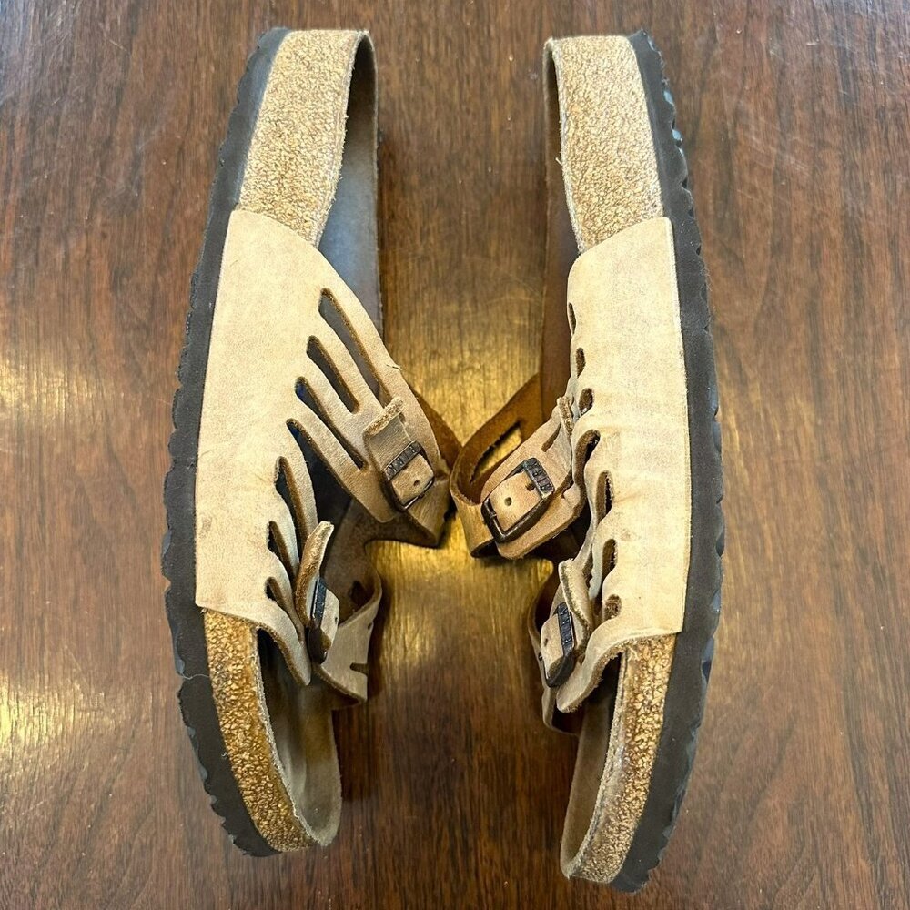 Birkenstock Granada Light Brown Leather Sandals Strappy Buckle Slide Size 42 - Picture 3 of 8